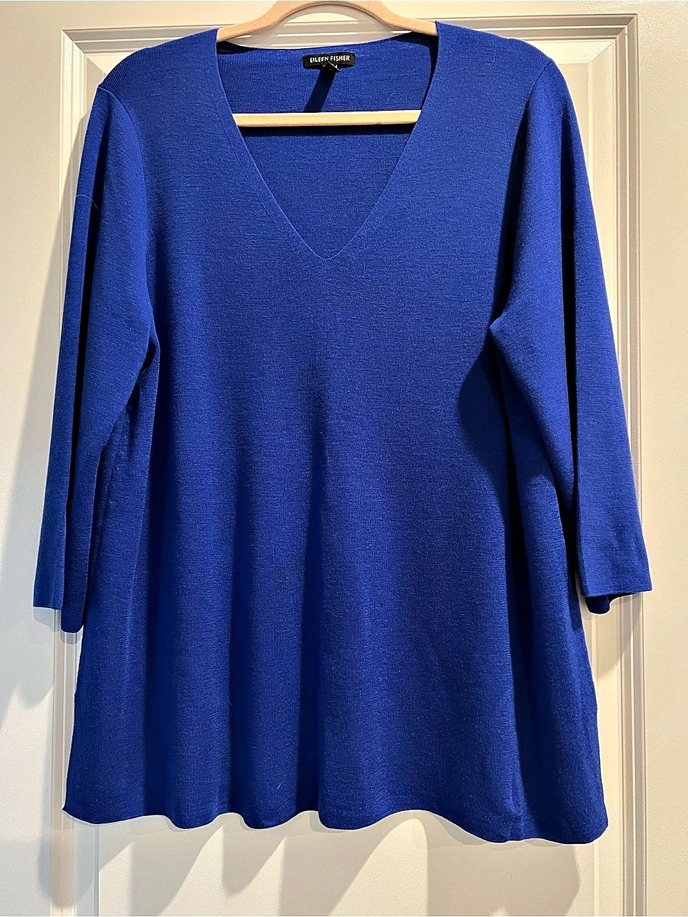 Eileen Fisher Ultrafine Merino V-Neck Sweater Royal Size Large
